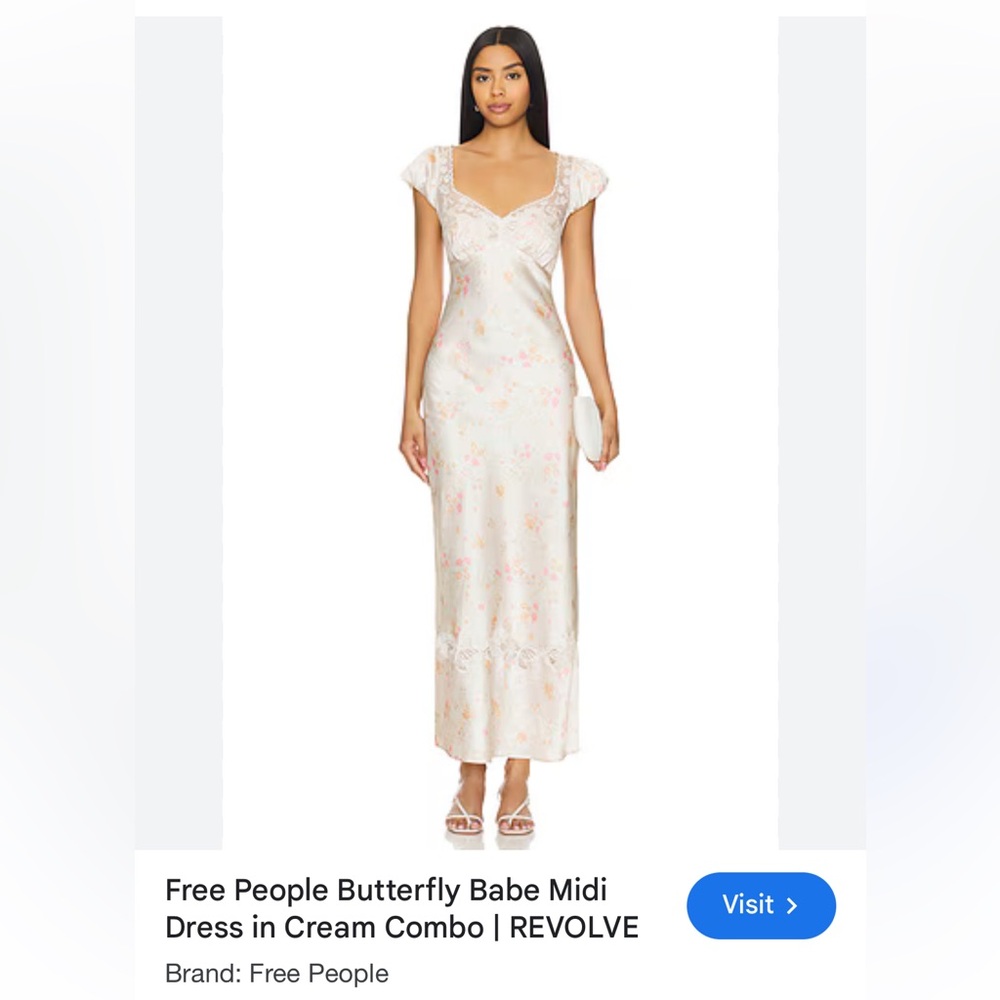 Free People Cream Floral Slip Midi Dress with Pink Accents